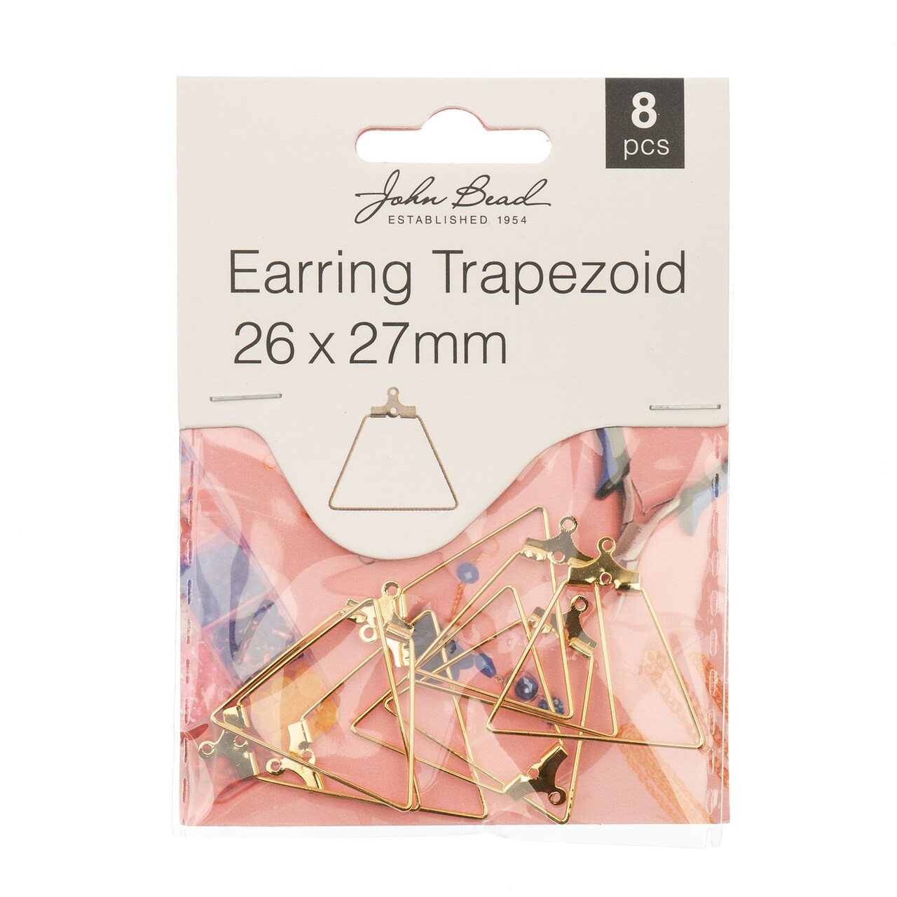 John Bead 26x27mm Trapezoid Shape Earring Must Have Findings, 8pcs